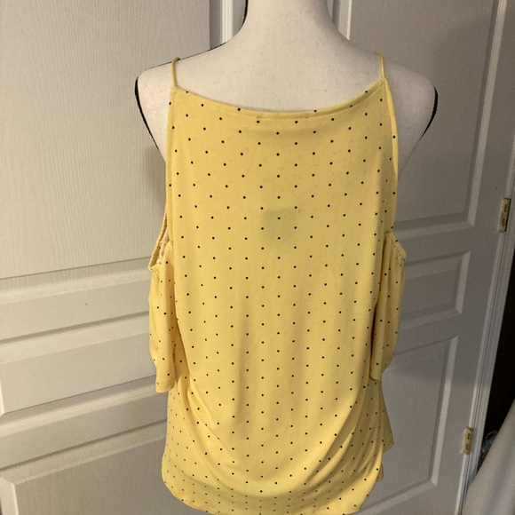 NWT! INC Yellow Polka Dot cold shoulder blouse - Picture 3 of 5